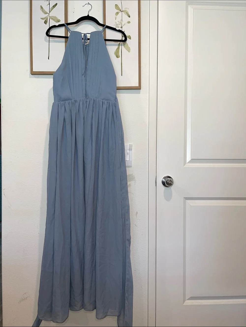 Elegant Slate Blue Halter Maxi Dress